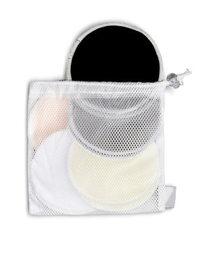 View of moms breast feed covers with black and yello colors in the white net cover to keep baby clean during feed.