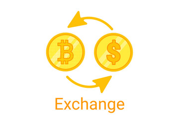 bitcoin exchange logo on white background. Gold coing. Concept for internet banking. Vector