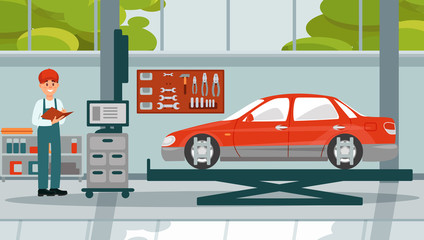 Car_simMechanic working in car repair auto service flat vector illustration_3