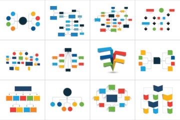 Foto op Plexiglas Fowcharts schemes, diagrams. Mega set. Simply color editable. Infographics elements. © kubko