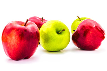 Colorful red and green apple fruits collection or set isolated on white. product or package design element