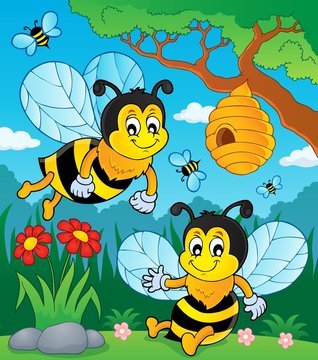 Happy spring bees theme image 1