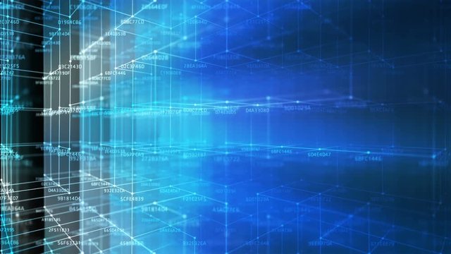 Block chain network and programming concept on technology background.  Blockchain , cryptocurrencies , bitcoin and distributed ledger technology concept. Block chain