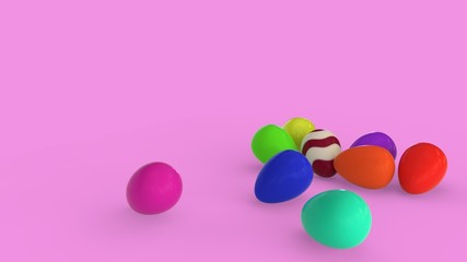Eggs in different colors on a white background, 3d rendering