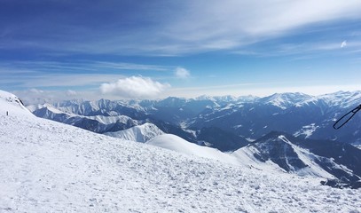 Amazing view on Georgian mountains in Gudauri ski resort. 