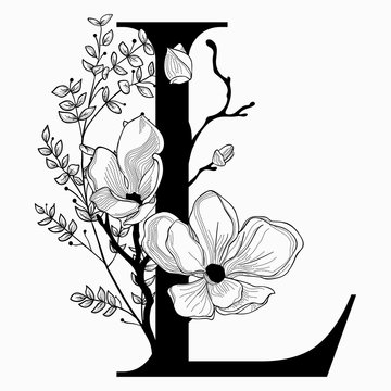 Vector Hand Drawn floral L monogram and logo