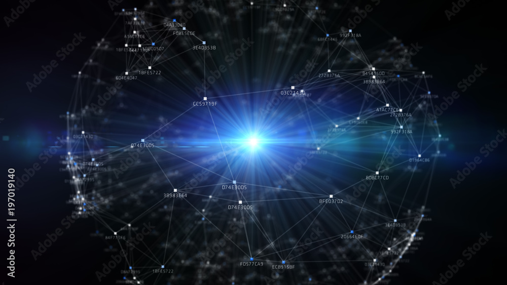 Poster block chain network and programming concept on technology background. blockchain , cryptocurrencies 