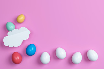 colorful easter eggs and cloud on pink background.Space for text