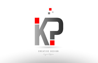 red grey alphabet letter kp k p logo combination icon design