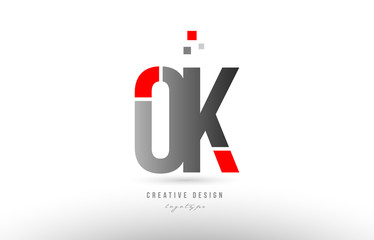 red grey alphabet letter ok o k logo combination icon design