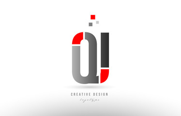 red grey alphabet letter oj o j logo combination icon design
