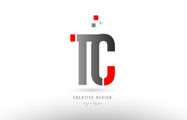 red grey alphabet letter tc t c logo combination icon design