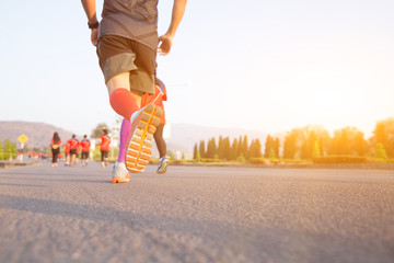 Marathon running race, Run up the mountain road. with copy space.