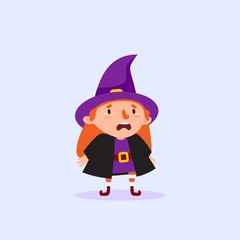 Halloween Witch cries Funny character Girl in witch costume Isolated object Vector illustration