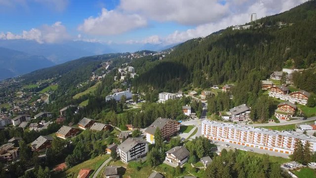 Crans Montana drone shot. Switzerland aerial shot