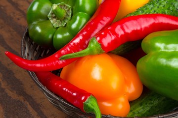 Hot red chili and bell peppers