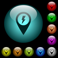 Fast approach GPS map location icons in color illuminated glass buttons