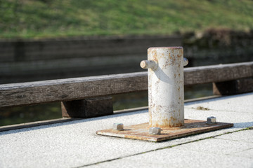 Mooring bollard for river boat, steel post for moorings