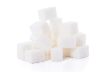 Group of white sugar cubes isolated on white background