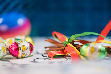 Obraz premium Traditional Easter eggs and korbash as spring symbol in Slovakia