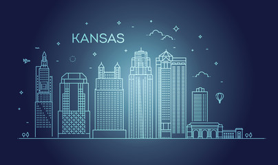 Minimal Kansas Linear City Skyline with Typographic Design