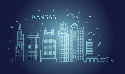 Fototapeta premium Minimal Kansas Linear City Skyline with Typographic Design
