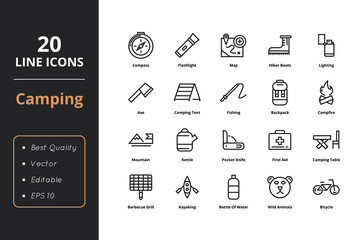 20 Camping line icons © Alexander