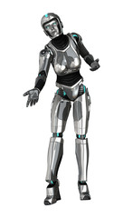3D Rendering Female Robot on White