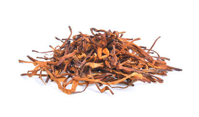 dried day lily flower on white background