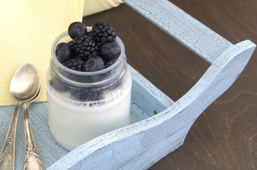 Natural yogurt with fresh berries, blueberry and BlackBerry.
