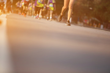 Marathon running race, Run up the mountain road. with copy space.