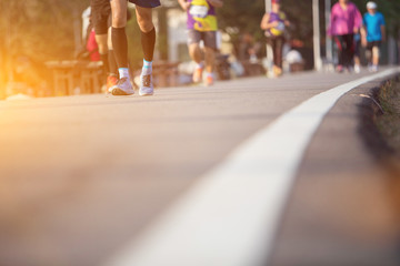 Marathon running race, Run up the mountain road. with copy space.