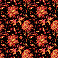 Fototapeta na wymiar seamless pattern with gold and red flowers 