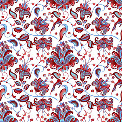 seamless pattern with   blue and red flowers 