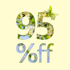 95% off discount. The concept of spring sale, stylish poster, banner, promotion, ads.