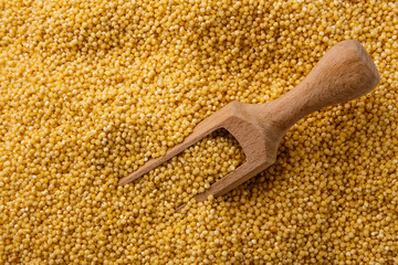 bowl of millet on a white wooden background