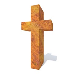 Conceptual old rusted metal font or type, iron or steel industry piece isolated white background. Educative rusty material, aged vintage surface, worn damaged object as 3D illustration rough surface