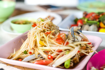 Papaya seafood salad traditional spicy Thai food