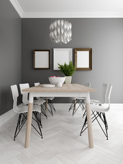 Scandinavian style interior design 3D rendering