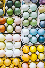 Colored Easter eggs set
for Easter holidays, colored with different color and tonality using natural ingredients like rhubarb, tumeric, radish, and coffe powder