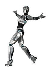 3D Rendering Female Robot on White