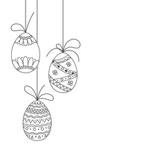 Vector Easter invitation card from three doodle Easter eggs. Hand drawing Easter template from eggs. Easter coloring page book anti stress