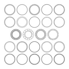 Vector set of round and circular decorative patterns for design frameworks and banners. Black geometric frame