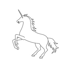 Vector illustration of unicorn. Black and white unicorn contour. Coloring page book
