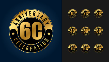Set of anniversary logotype. Golden anniversary celebration emblem design for booklet, leaflet, magazine, brochure poster, web, invitation or greeting card.