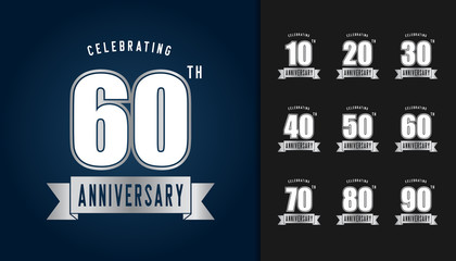 Set of anniversary logotype. Silver anniversary celebration emblem design for booklet, leaflet, magazine, brochure poster, web, invitation or greeting card.