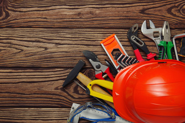 Fototapeta premium Tools on wood background