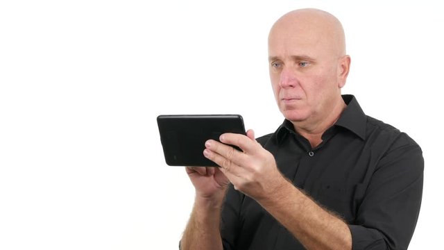 Disappointed Businessperson Using Tablet Touch Screen Read Bad Financial News