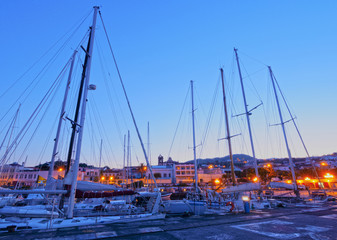 Yacht Harbour in Horta, twilight, Faial Island, Azores, Portugal