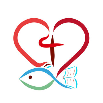 Heart, fish, bible and cross, creative Christian symbol